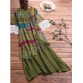 Women Vintage Print Two Pieces Short Sleeve Dress